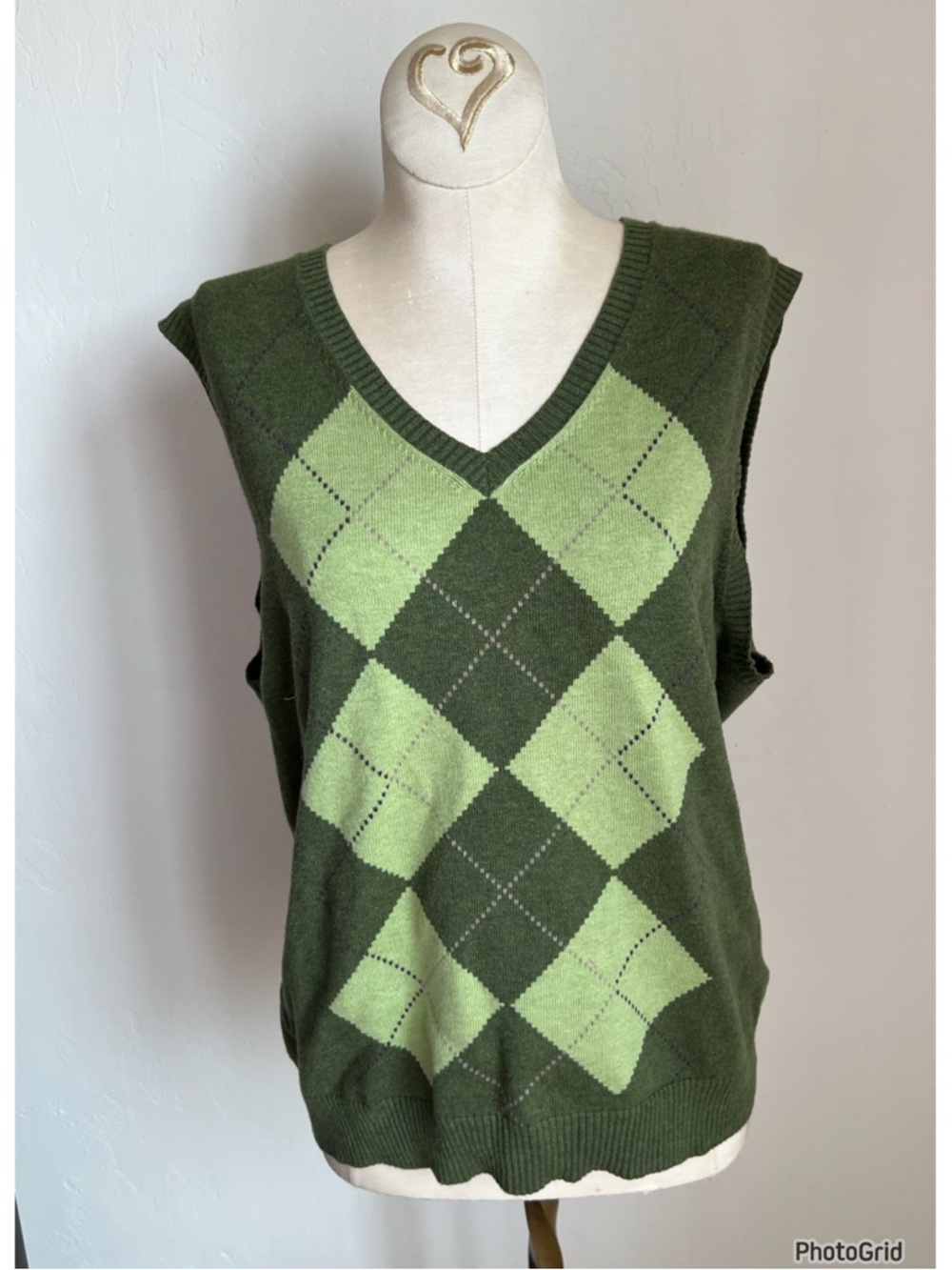 Vintage VTG Pendleton Green Argyle Sleeveless Sweater Top Preppy Academia